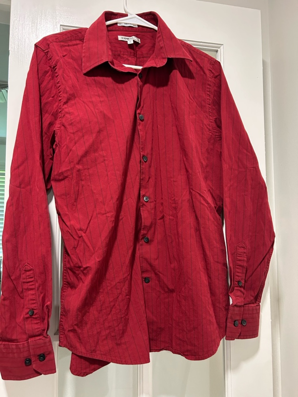 Express Men's Medium 1MX Fitted Stretch Red Button-Down Dress Shirt 15-15 1/2